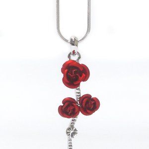 Red Roses Charm on White Gold Plate Necklace